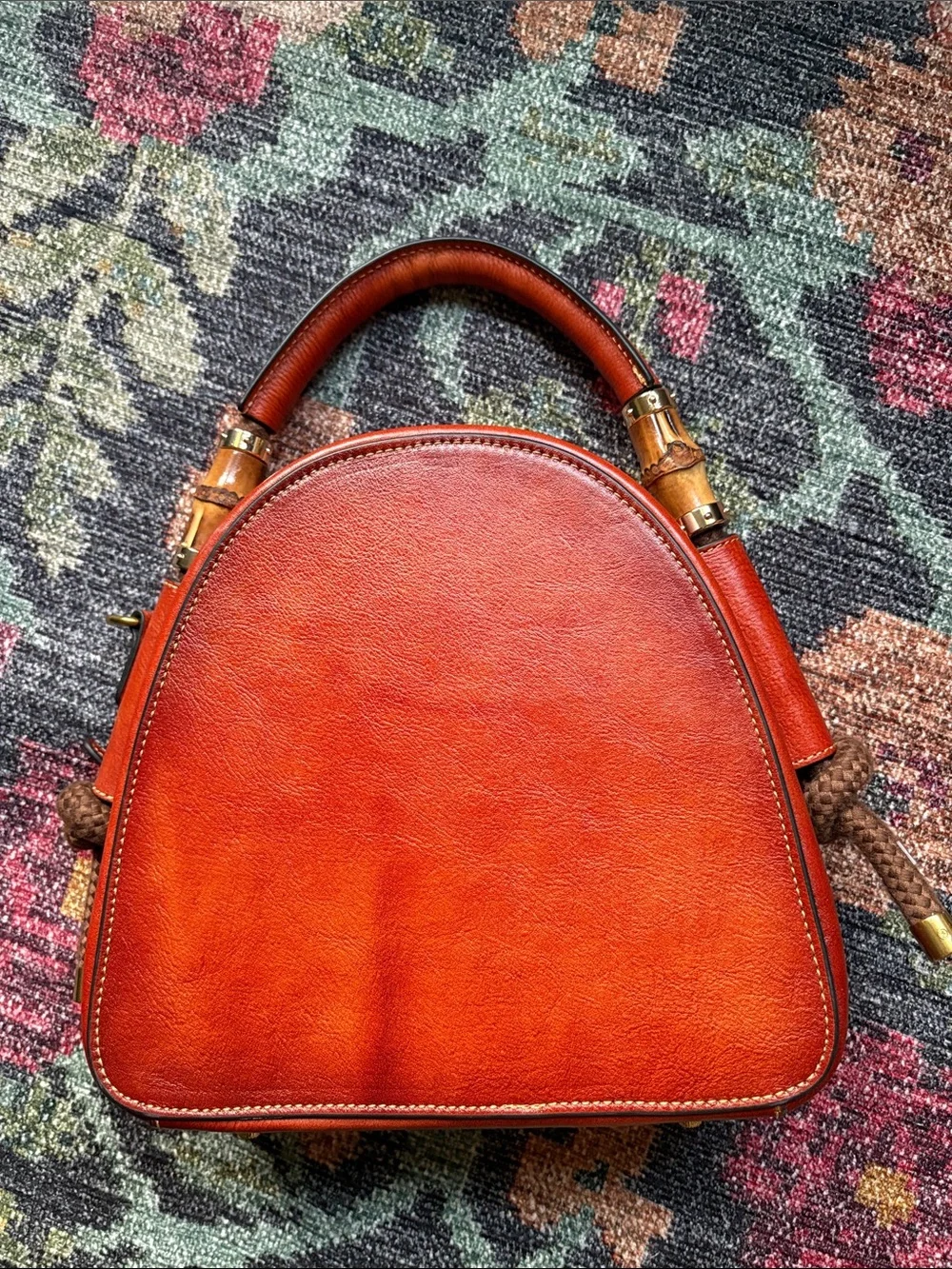 Zhuoliang genuine leather satchel featuring a detailed mandala